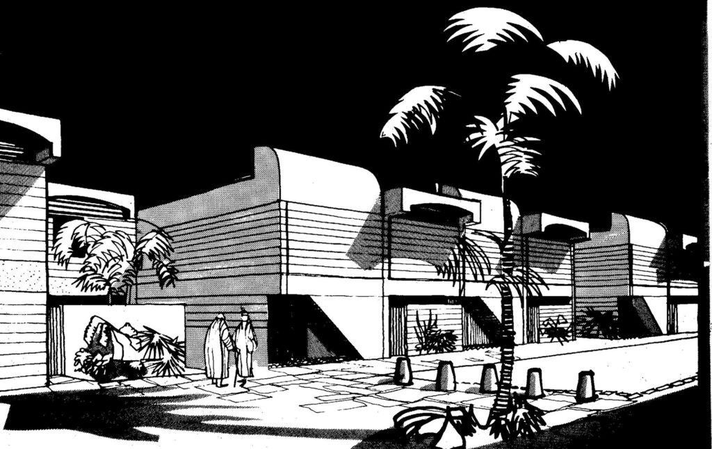 Architectural drawing of housing in Rhyad, by John Pumfrey